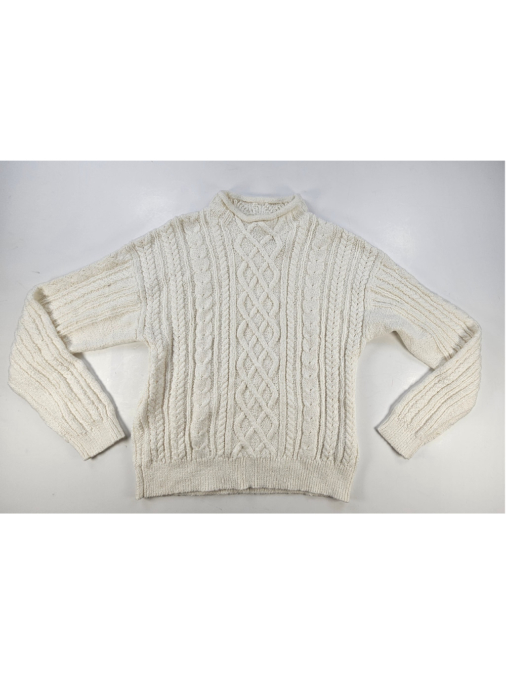 J.Crew Factory women’s mockneck cable-knit sweater in ivory, size Small.